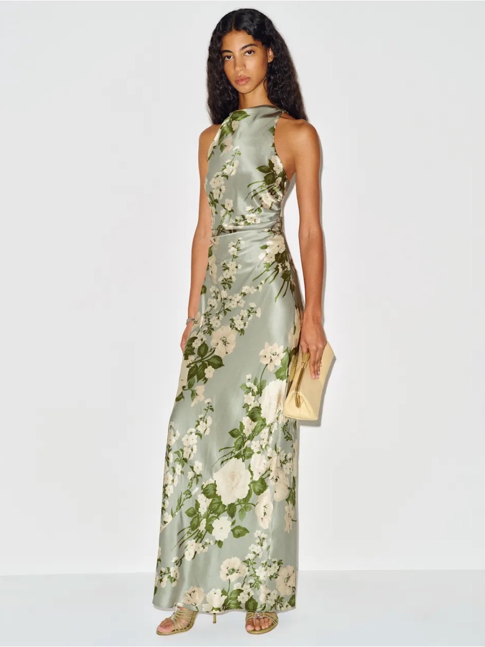 Reformation Anaiis Silk Dress in Tarragon